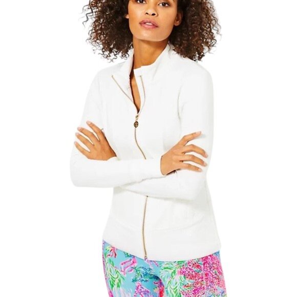 Lilly Pulitzer Luxletic Al Fresco Zip-Up Cotton Poly Jacket - White - L - Picture 1 of 13